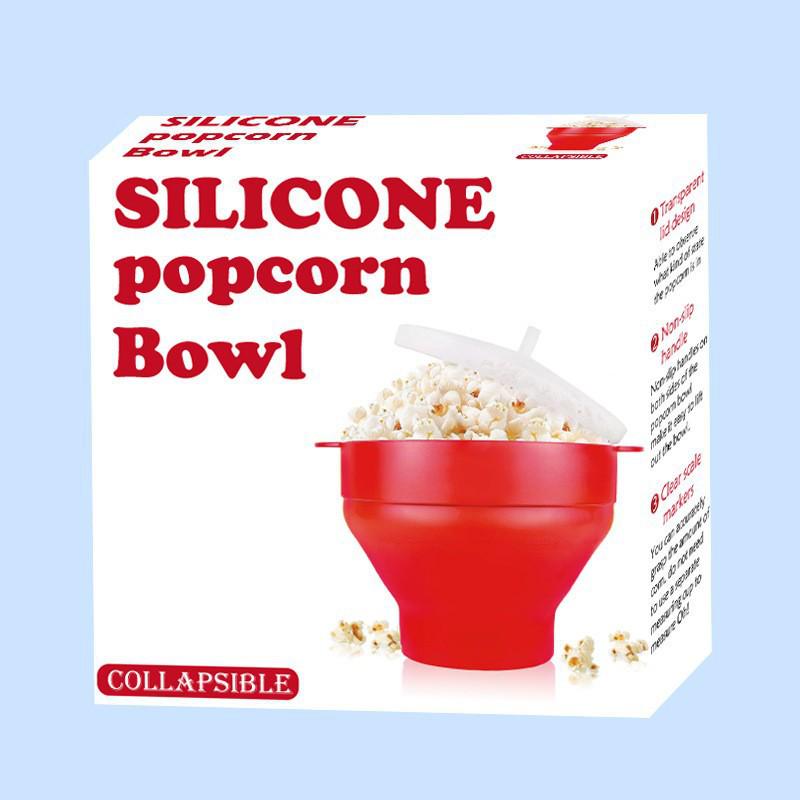 Mikrovågssilikon Popcornmakare med Handtag, Lock och Vikbar Skål