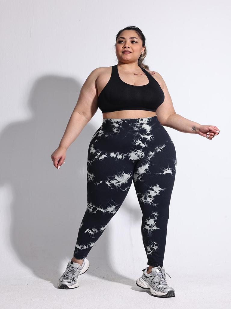 2025 Plus Size Tie-Dye High Waist Yoga Leggings: Compression Fit, Peach Butt Design for Women