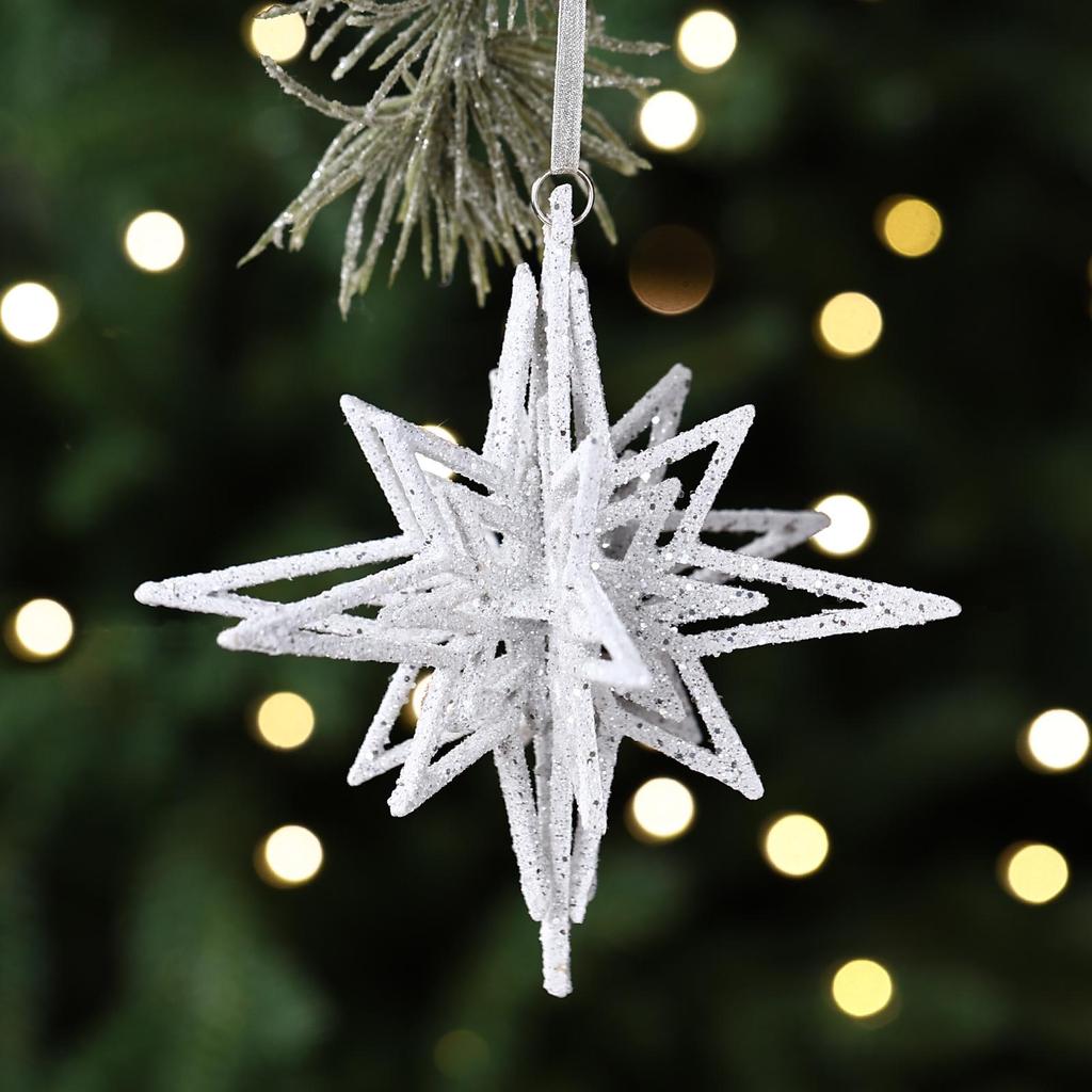 White Christmas Tree Ornaments: Five-Pointed Star & Snowflake Design, Hot-Selling