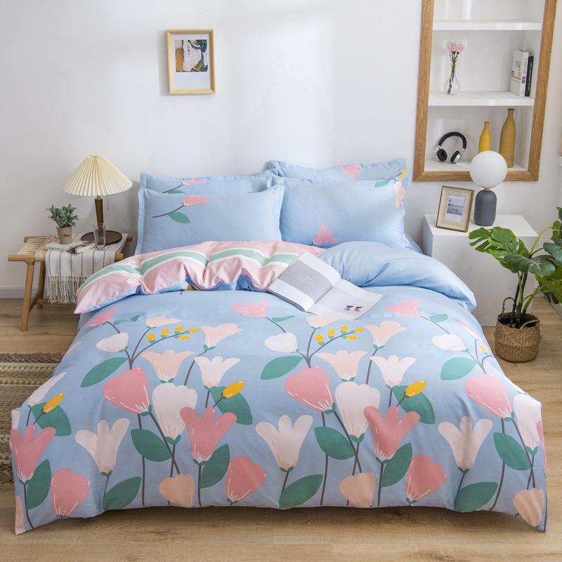 Live Stream Thickened Platinum Cotton Sanded Four-piece Set, Bed Sheet Quilt Cover, Student Dormitory Three-piece Set, Bedding