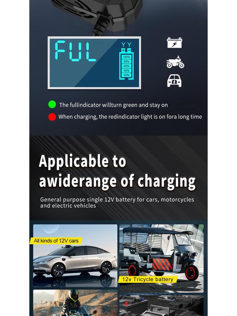 12V 6A Smart Charger for Car and Motorcycle Batteries