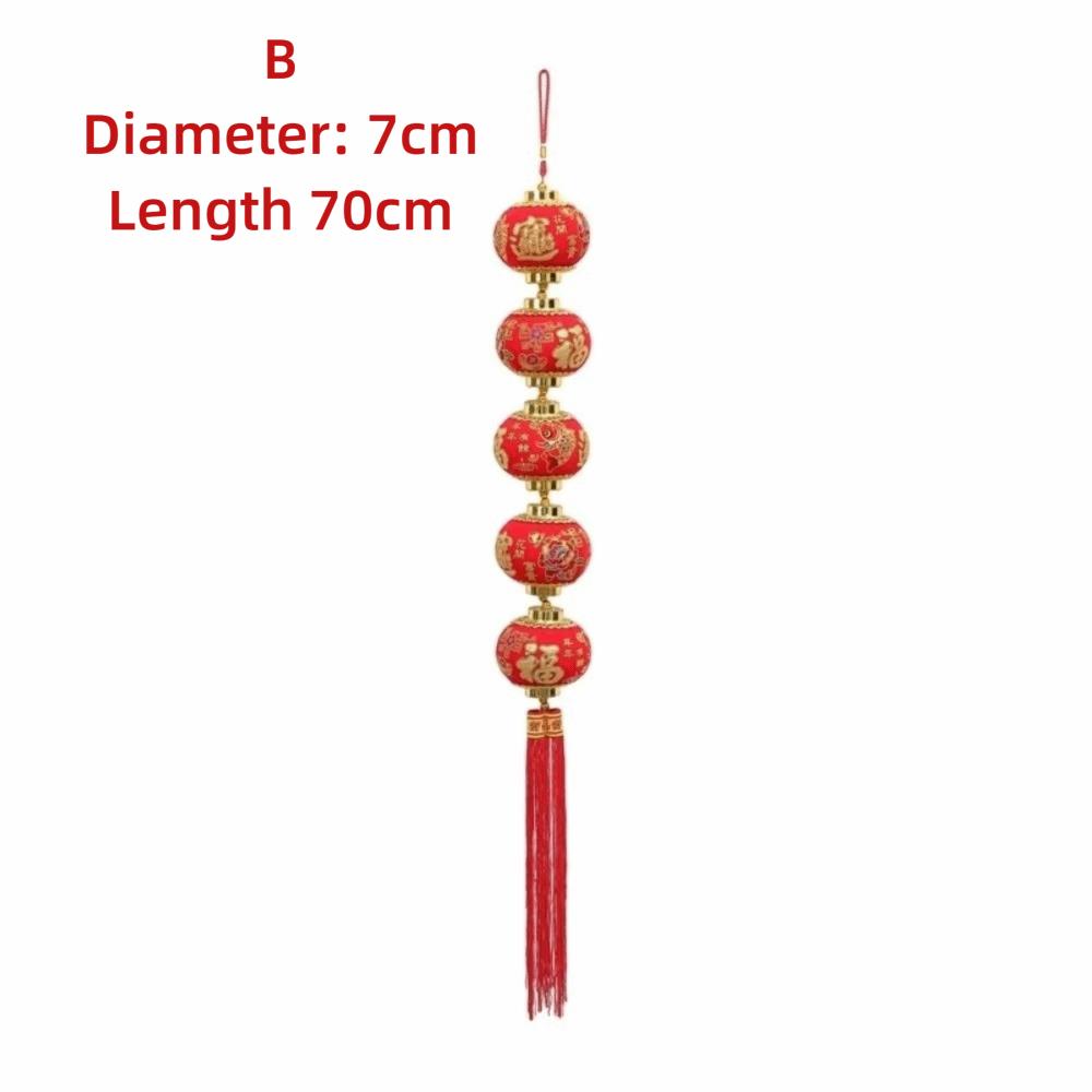 Printed Pattern Chinese Lantern Pendant Flocked Fabric Circular Window Lantern Chinese New Year