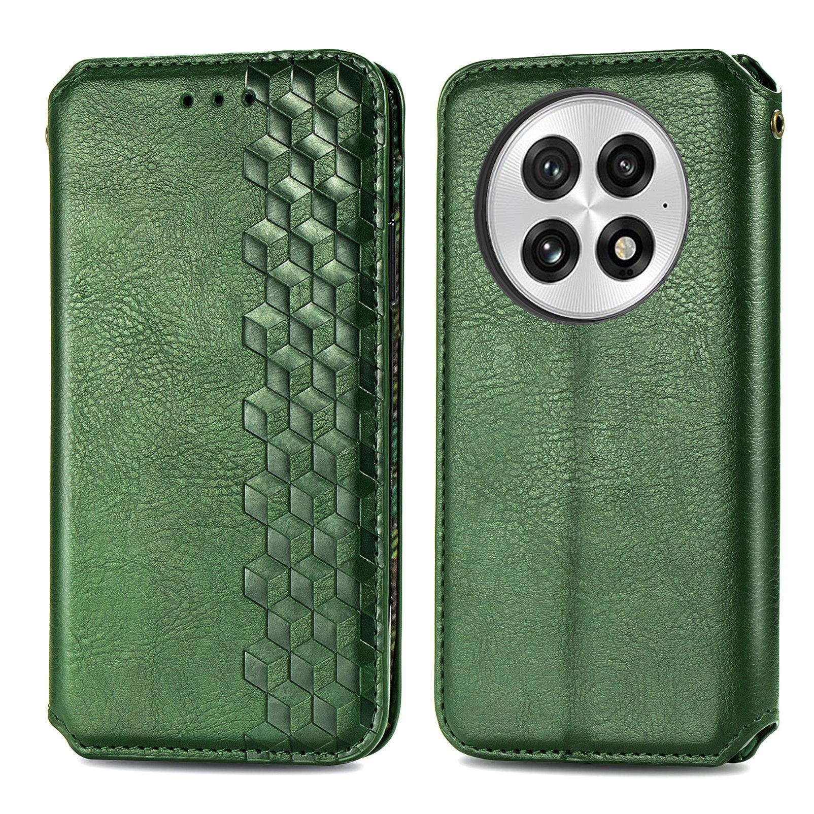 

For OnePlus 13 Case Rhombus Imprint PU Leather Wallet Phone Cover Grey