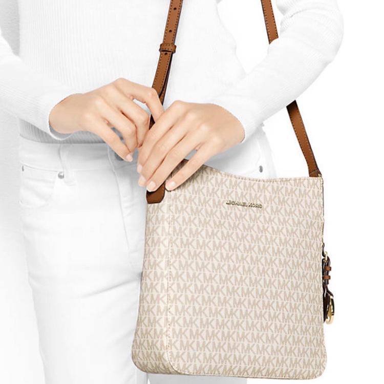 Michael Kors MK Jet Set Minimalist Monogram Commuter Fashion PVC Messenger Bag Women Bags Vanilla-White 30H6GTVM3V-VANILLA