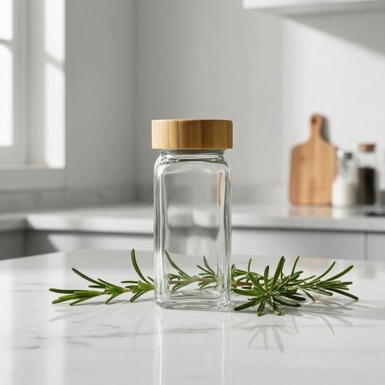 Glazen Specerijpotjes met Etiketstickers 4oz Transparant Glas met Bamboe Deksel en Siliconen Afdichting Keuken Specerijcontainer voor Organisatie, Zout, Peper