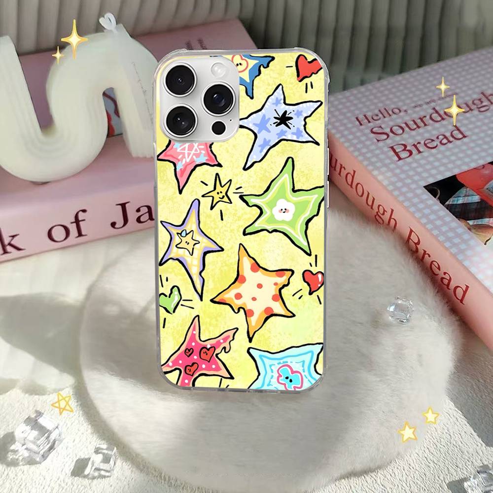 Cartoon Star For IPhone 17 16 15 14 Plus 13 12 11 Pro Max Phone Cover Back Satin Colorful Surface