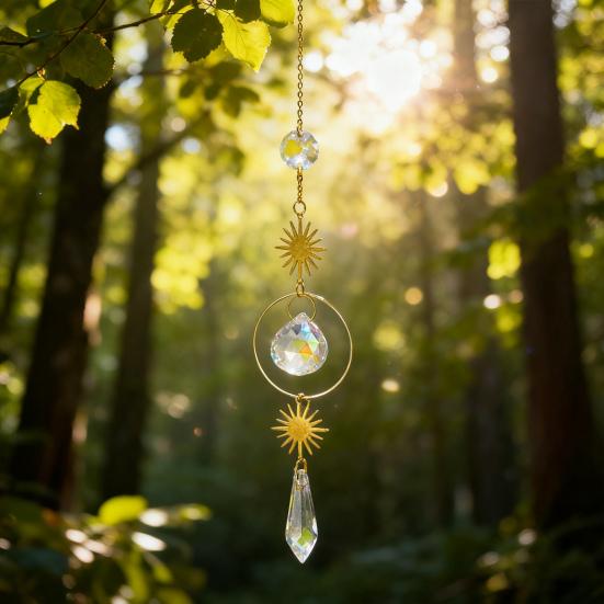 Faux Crystal Suncatcher Hanging Decoration Indoor Outdoor Garden Sun Moon Star Prism Wind Chime Ornament Rainbow Maker Pendant
