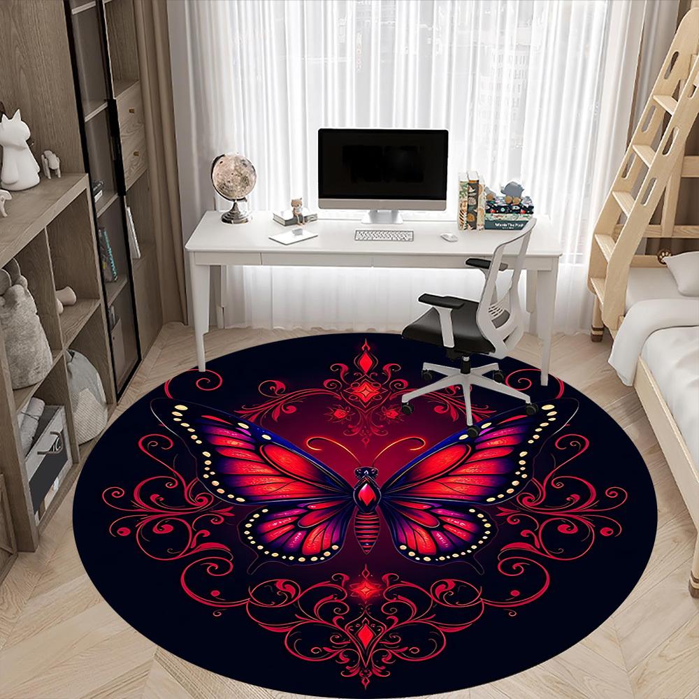 1pc Butterfly Ornament Carpet for Office Non-Slip, Round Carpet, Soft & Comfortable, Carpet for Office, Lightweight Round Floor Mat