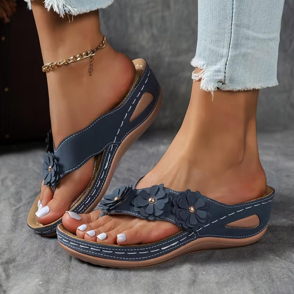 Women'S Platform Wedge Flip Flops With Floral Rhinestones Slip Sandals For Walk Pro Sandals For Women Glitter Sandals Women