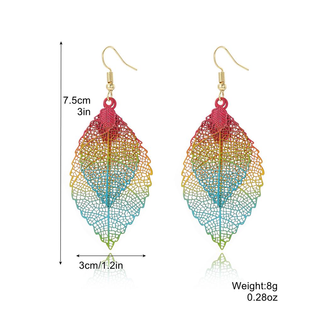 Earrings Leaf Earrings Gold Simple Double Layer Hollowed Out Leaf Earrings Vintage Double Layer Teardrop Straw Large Circle Women's Earrings