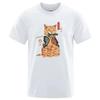 Summer Mens Tshirt Top Quality 100 Cotton Short Sleeve Cool Knife Cat Print for Men Oneck Casual Loose Hip Hop Male Tees Top