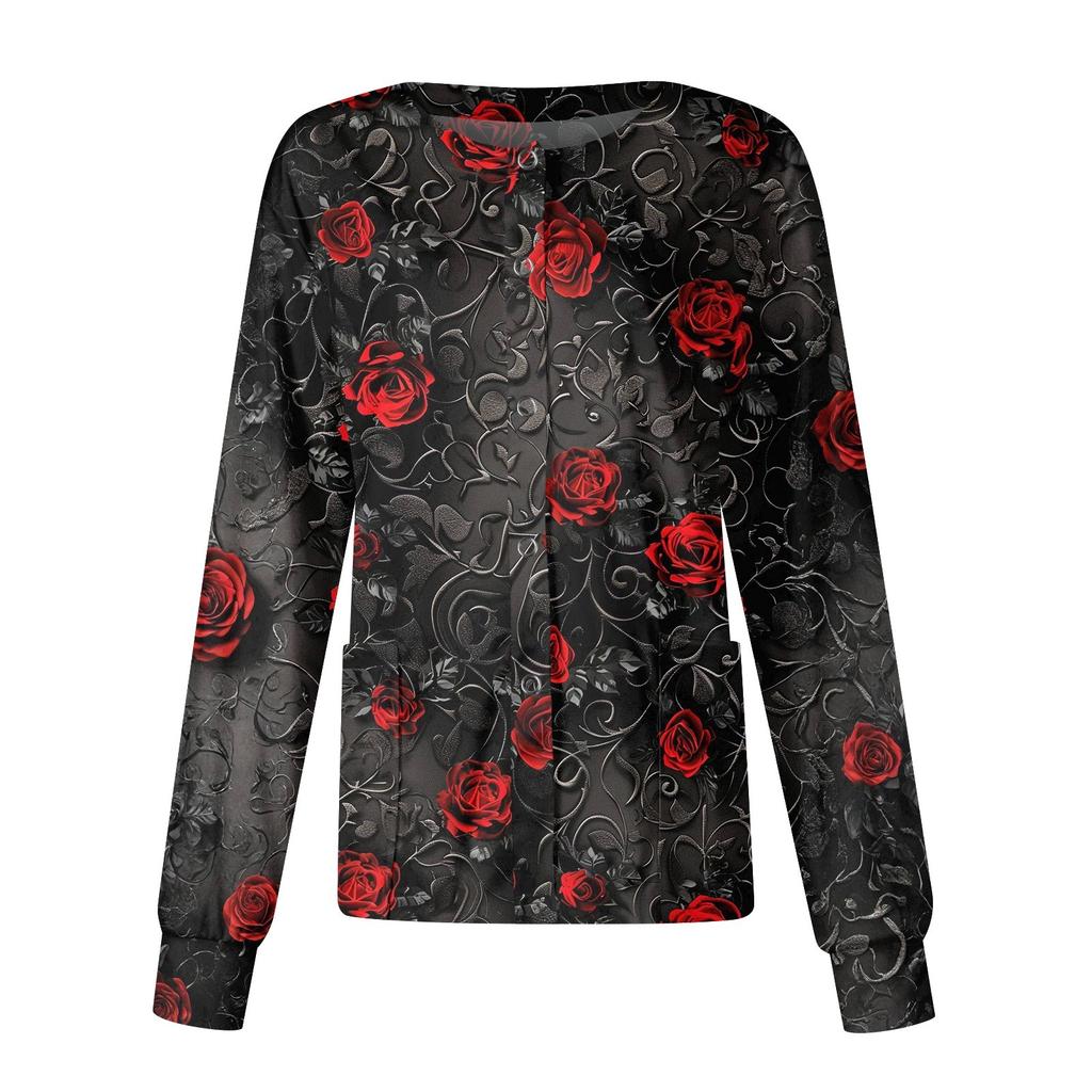 Women's Halloween Printed Casual Long-sleeved Single-breasted Work Uniform Cardigan Top