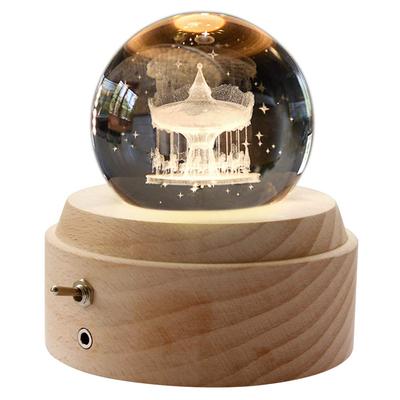 Mozalida Music Box Perfect As a Birthday Christmas Snow Globe Day Moon or for with Ambient Bedside LED USB and Projection Handmade Wooden Interior
