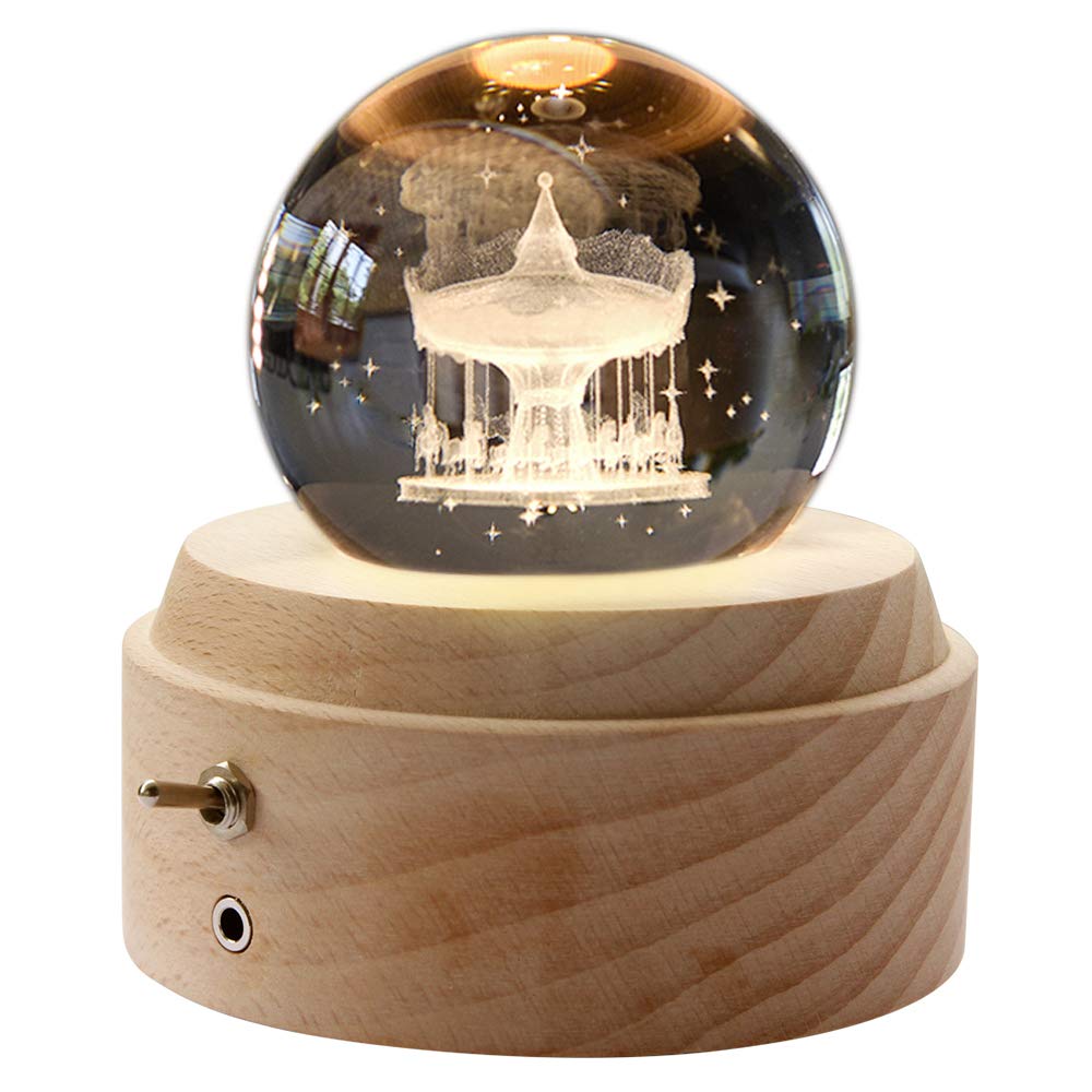 Mozalida Music Box Perfect As a Birthday Christmas Snow Globe Day Moon or for with Ambient Bedside LED USB and Projection Handmade Wooden Interior