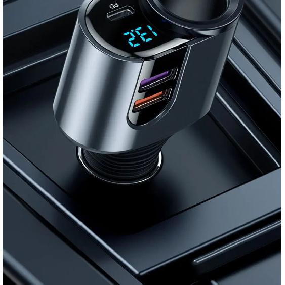 200W Car Charger Fast Charging Voltage Display USB 100W PD 30W 4 in 1 Dual 12V/24V Cigarette Lighter Splitter Power Adapter