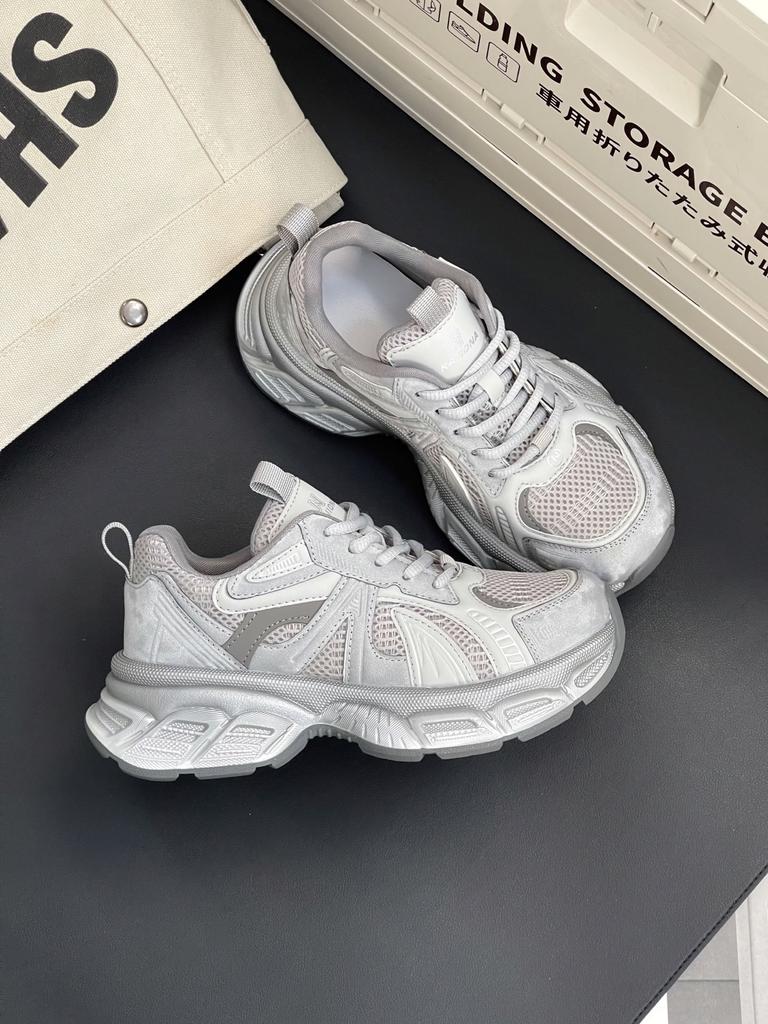 Thick-soled Heightening Gray Dad Shoes Women's 2025 Spring New Mesh Breathable Sports Shoes Soft-soled Lightweight Casual Shoes
