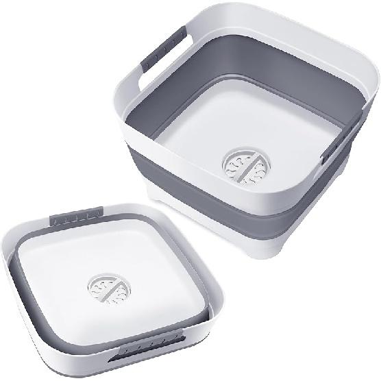 

Складной таз для мытья объемом 2,4 галлона со сливной пробкой, компактный портативный таз, 9 л, для замачивания детских бутылочек и деталей молокоотсоса, универсальный таз для мытья посуды серый