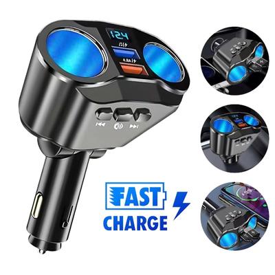 Caricabatteria per auto 12-24V Trasmettitore FM Bluetooth Doppia presa USB a ricarica rapida Accendisigari Sdoppiatore Adattatore di alimentazione con display della tensione