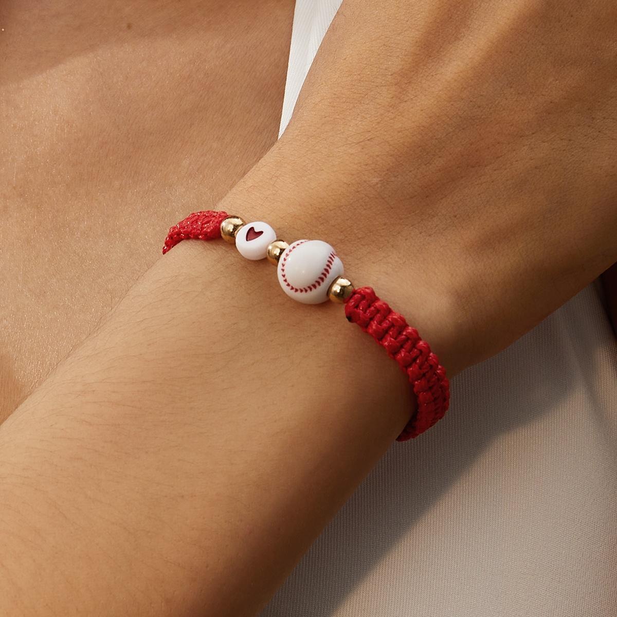 

Акрилова Кулька Спортивне Серце Плетений Браслет Волейбол Теніс Баскетбол Футбол Бейсбол Мотузкова Ланцюжок Браслет Для Жінок Чоловіків Прикраси
