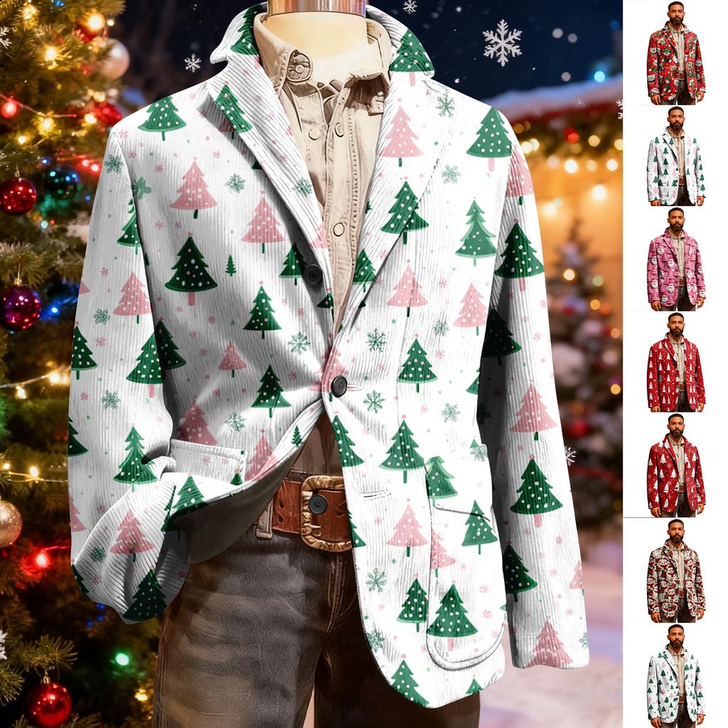 Herren Hässlicher Weihnachten Kord Warmtaschen Anzugjacke Strickjacke Herren Freizeitanzug