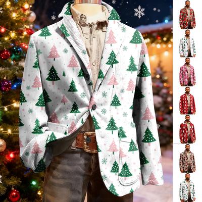 Men's Ugly Christmas Corduroy Warm Pocket Suit Jacket Cardigan Men's Casual Suit