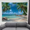 Beach Summer Ocean Tapestry Tropical Palm Trees Wall Hanging Decor With Blue Sky And Seaside Scenery, Nature Landscape Tapestry