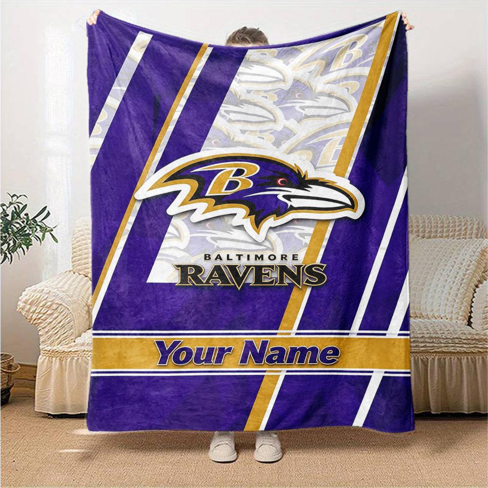 Name Custom Baltimore Ravens Print Flannel Blanket High Quality Warm Comfortable Cover for All Seasons Perfect for Gifts Home Decor