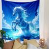 Glowing White Horse in Ocean Waves Patterned Tapestry Decorative Wall Hanging, Home Bedroom Living Room Decor