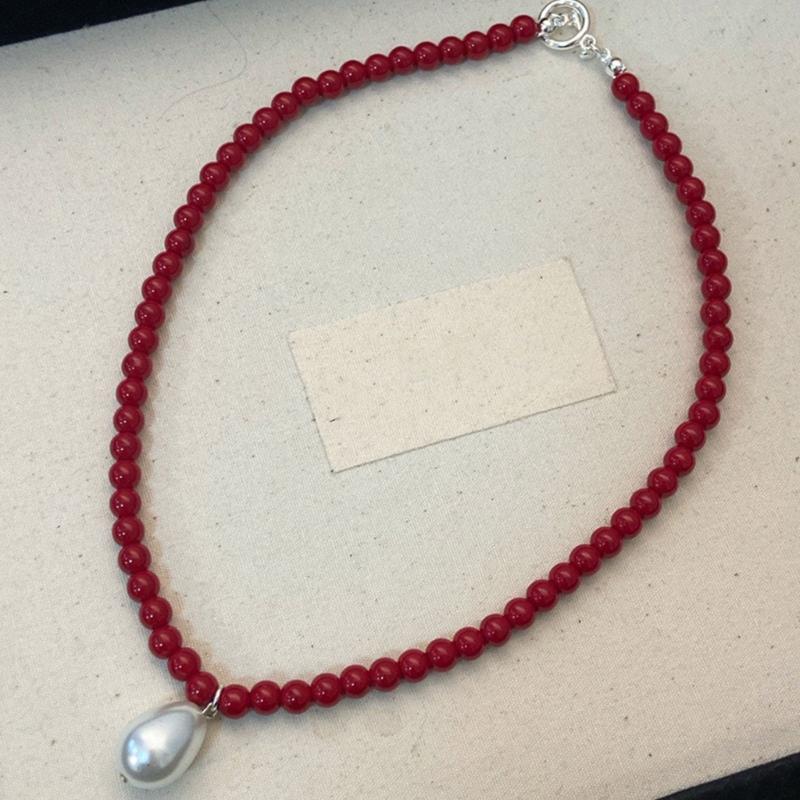 Pearl Drop Pendant Neckchain Glass Bead Choker Adjustable Chain Necklace Bohemian Jewelry Ornament for Women Girl