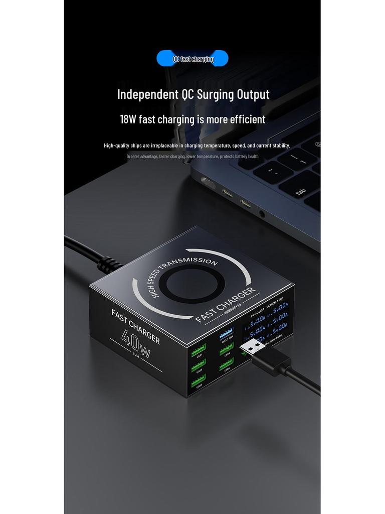 Cross-Border Multi-Port Charger with QC3.0 - Six-in-One USB Desktop Charging Station