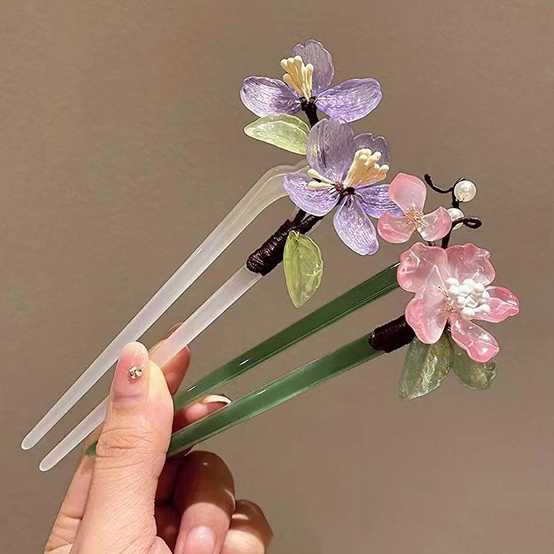 Fashion U-Shaped Hairpin Acrylic Flower Hair Stick Chopsticks Chinese Hair Clips Wedding Headdress Jewelry Hair Accessories