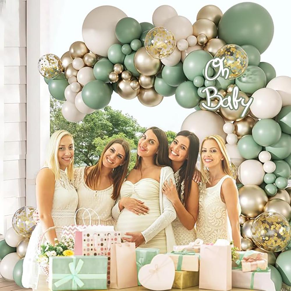 Green Balloons Arch Sage Green White Sand Gold Confetti Latex Ballon Garland Birthday Party Wedding Graduation Decoration Globos