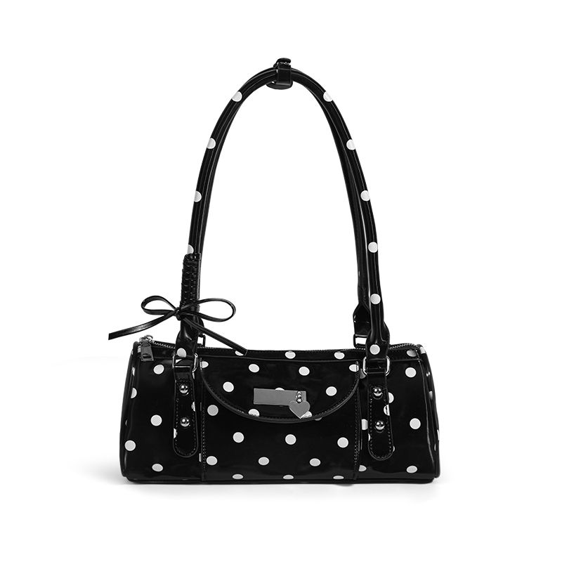 

Laxmi Original Ballet Bow Baguette Bag Women 2025 Spring New Niche Design Shoulder Underarm Bag Black Wave dot(Gift Bag)