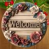 2D Flat Art Wreath Wooden Sign 1pc Welcome Wreath Round Sign, Suitable for Doorway Wall Closet Hanging Decoration Ideal Home Dec