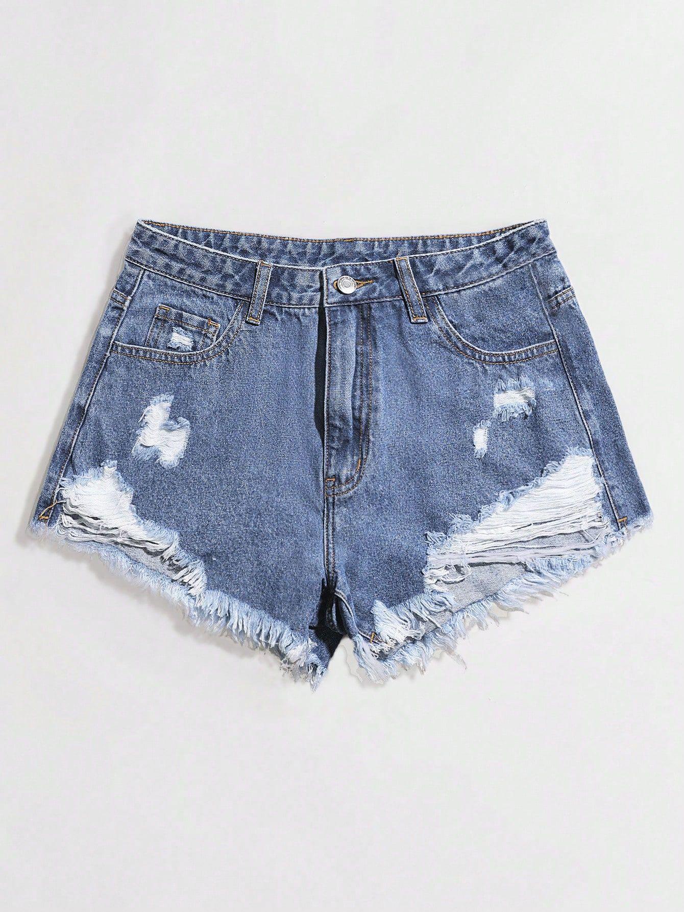 2025 Summer Tassel Raw Hem Sexy Ripped Denim Shorts for Women XL
