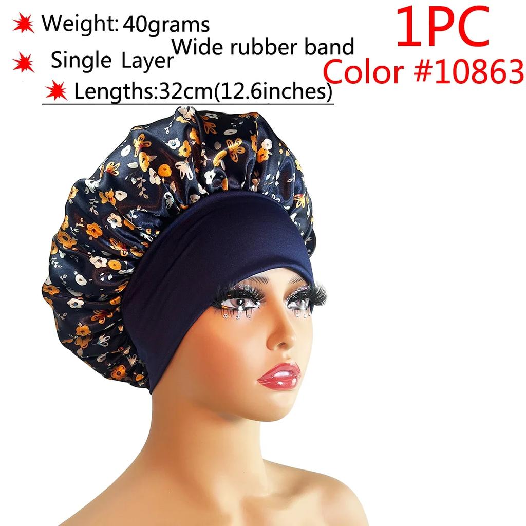 1 Stück Damen Satin Bonnet Elastisches breites Band Nachtschlafmütze Haarausfall-Abdeckung Kopfwickel Lockiges Federndes Haar Schönheit Chemo Cap Pflege