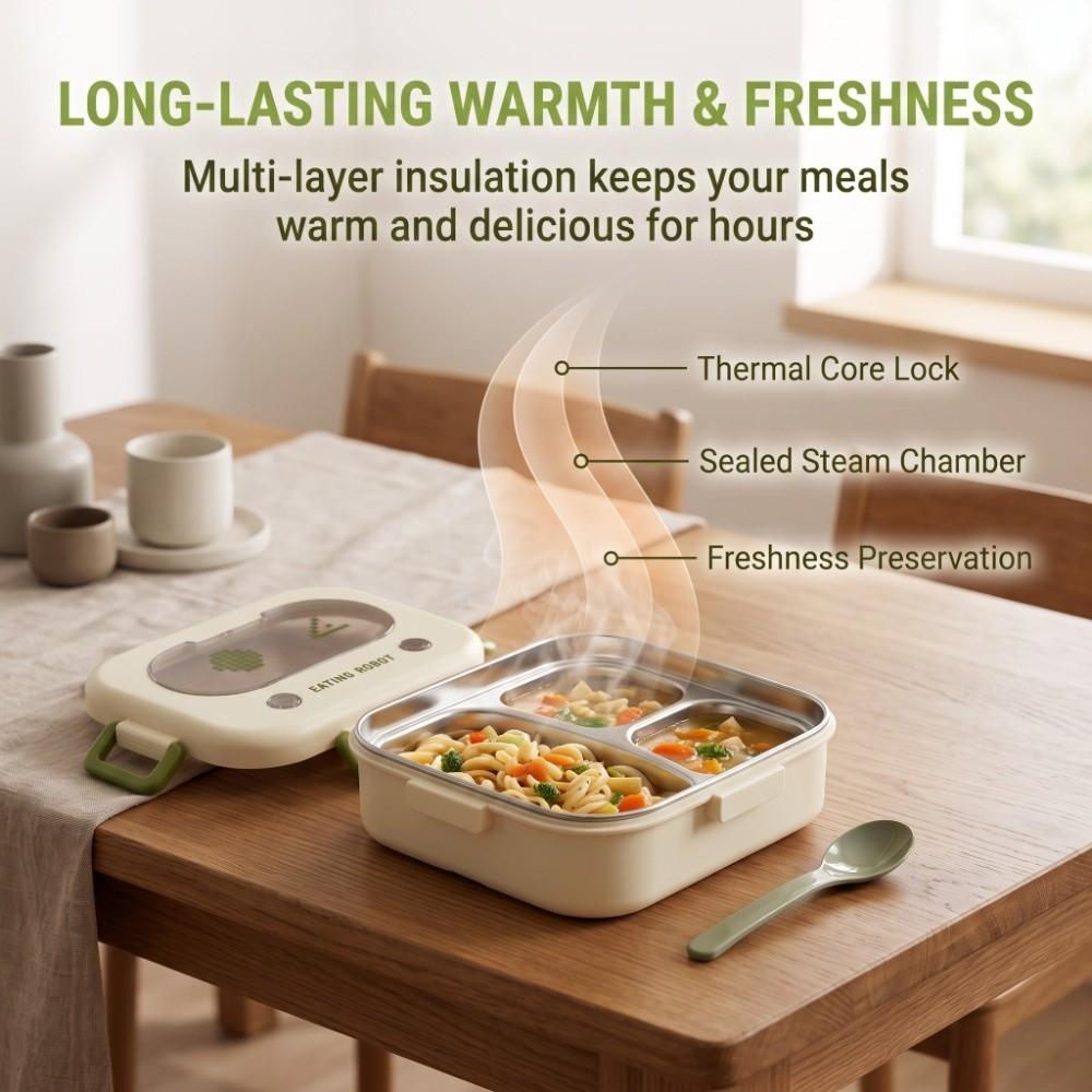 Stainless Steel Lunch Box 2/3 Grid Food Storage Case Student Lunch Box Thermal Lunch Box Office