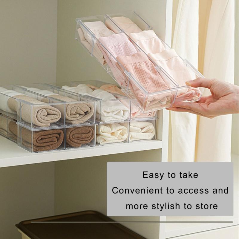 Adjustable Double Section Storage Container Clear Spaces Saving Plastic Materials Home Organization Solution