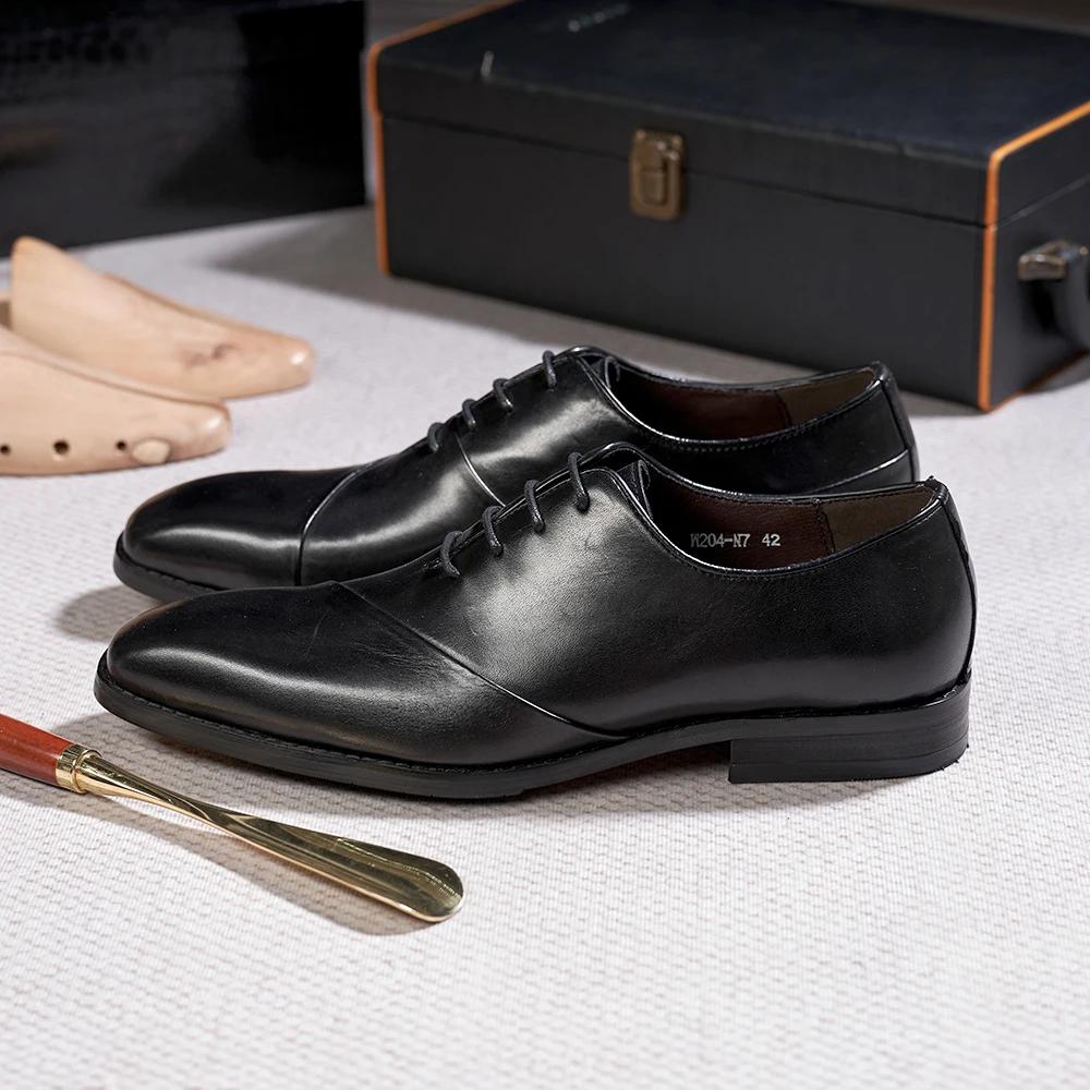 Fashion Italian Style Genuine Leather Men's Oxfords Handmade Wedding Party Dress Shoes Lace-Up Business Office Formal Footwear
