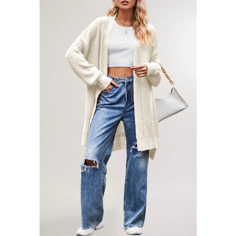 

Women s winter and autumn new sweater solid color loose knitted cardigan pocket jacket S