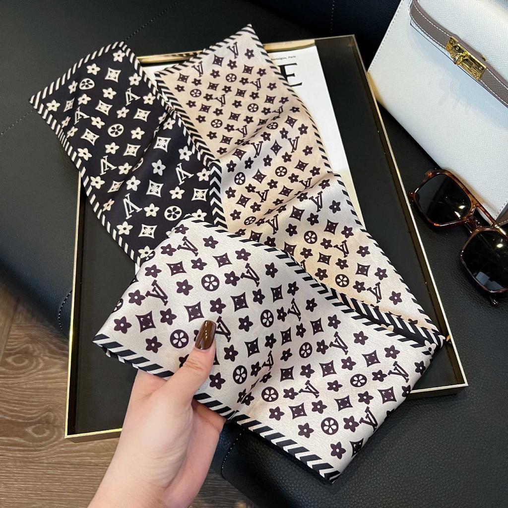 Long Silk Scarf Women's New Small Silk Scarf Printing Simulation Silk Tied Bag Streamer Explosion Sweet Little Scarf