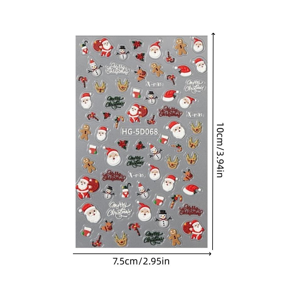 

1 шт. Рождественские наклейки для ногтей, тисненые снеговик, Санта, пряничный человечек, олень, трость, наклейки для ногтей DIY, носимые аксессуары для ногтей