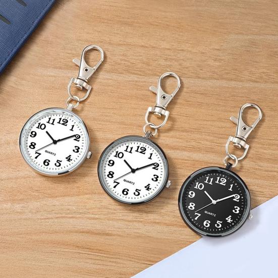 Watch Keychain Circular Dial High Precision Quartz Movement Pointer Silent Watch Compact Hook Keyring Watch
