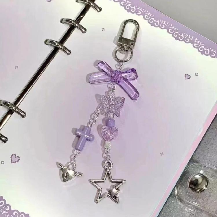 Heart Star Beaded Keychain Pendant Cute Decoration Pendant Keyring Charm