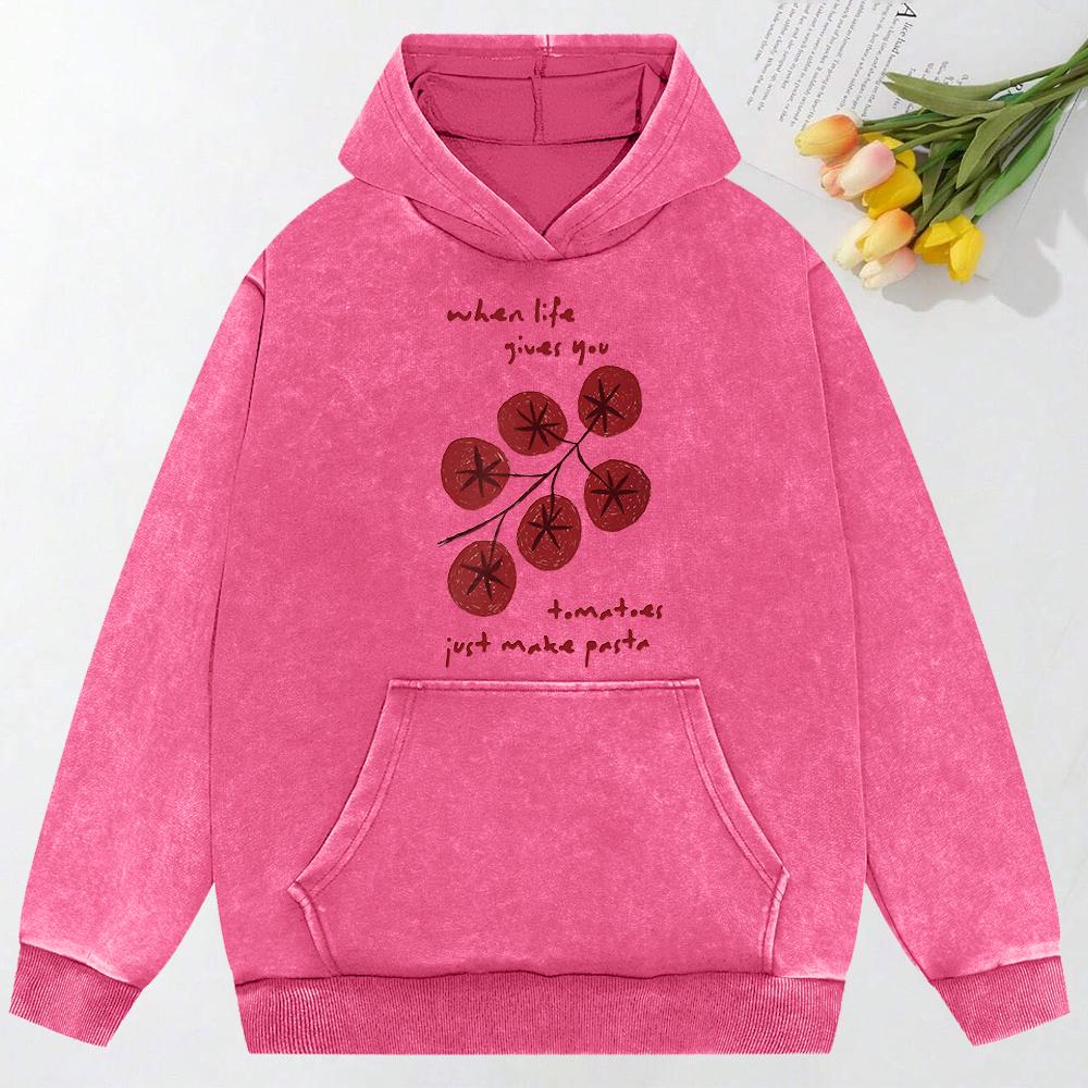 Cartoon Tomatoes Creative Print Female Washed Clothes Cotton Hoodies Pocket Loose Sweatshirt Casual Multicolor Hoody