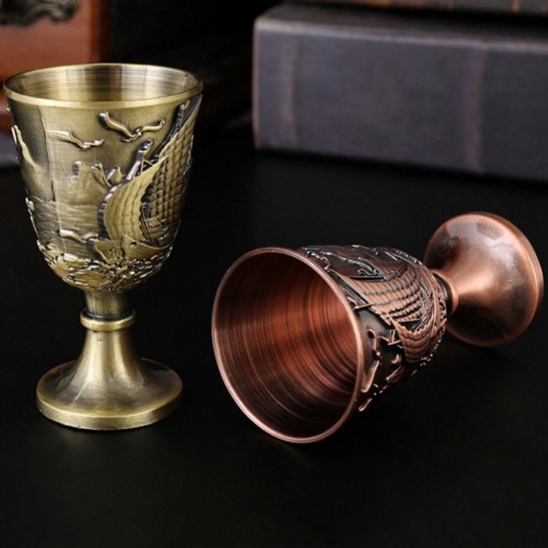 Holy Grail, Alloy Retro Relief Sailing Cup, European Portable Mini Vodka Glass, Creative Home Living Room Decoration Gift, 1pcs