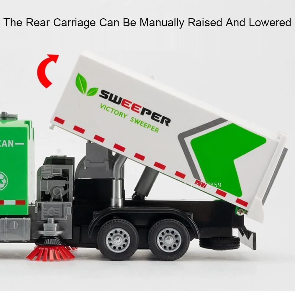 1/32 City Sweeper Model Toy Car Metal Diecast Sanitation Garbage Trucks Sound Light Pull Back Engineering for Kids Edutainment