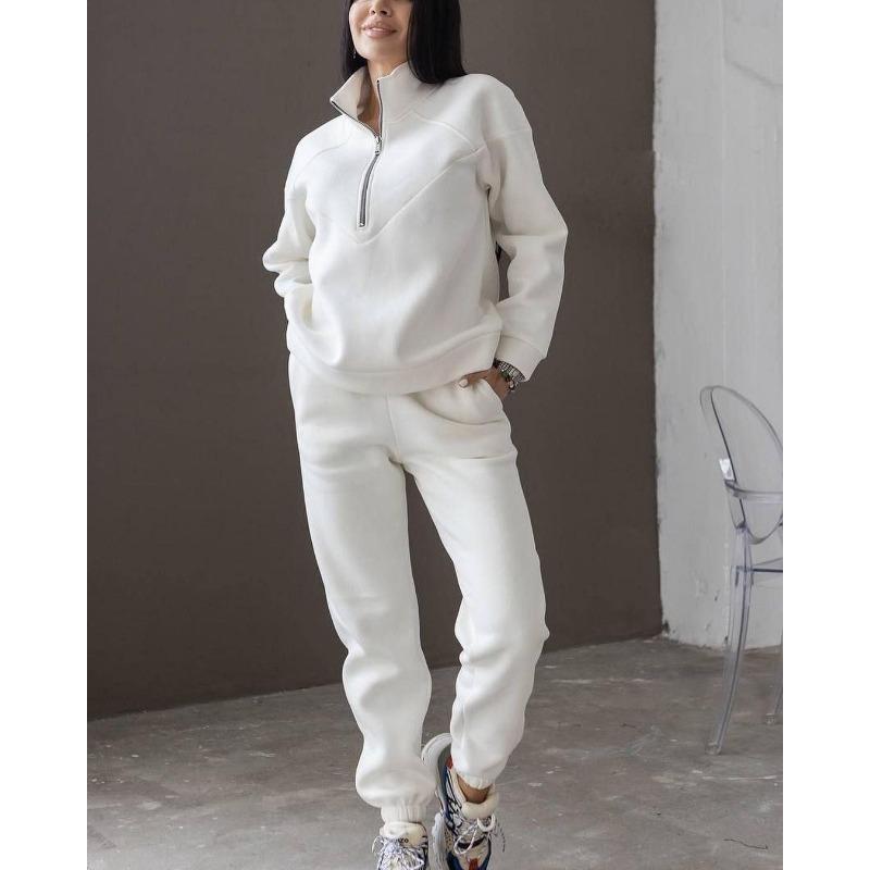 Spring and Autumn Fashion Casual Hooded Sweatshirt Two-piece Set Long Sleeve Solid Color Fleece Retractable Feet Casual Set