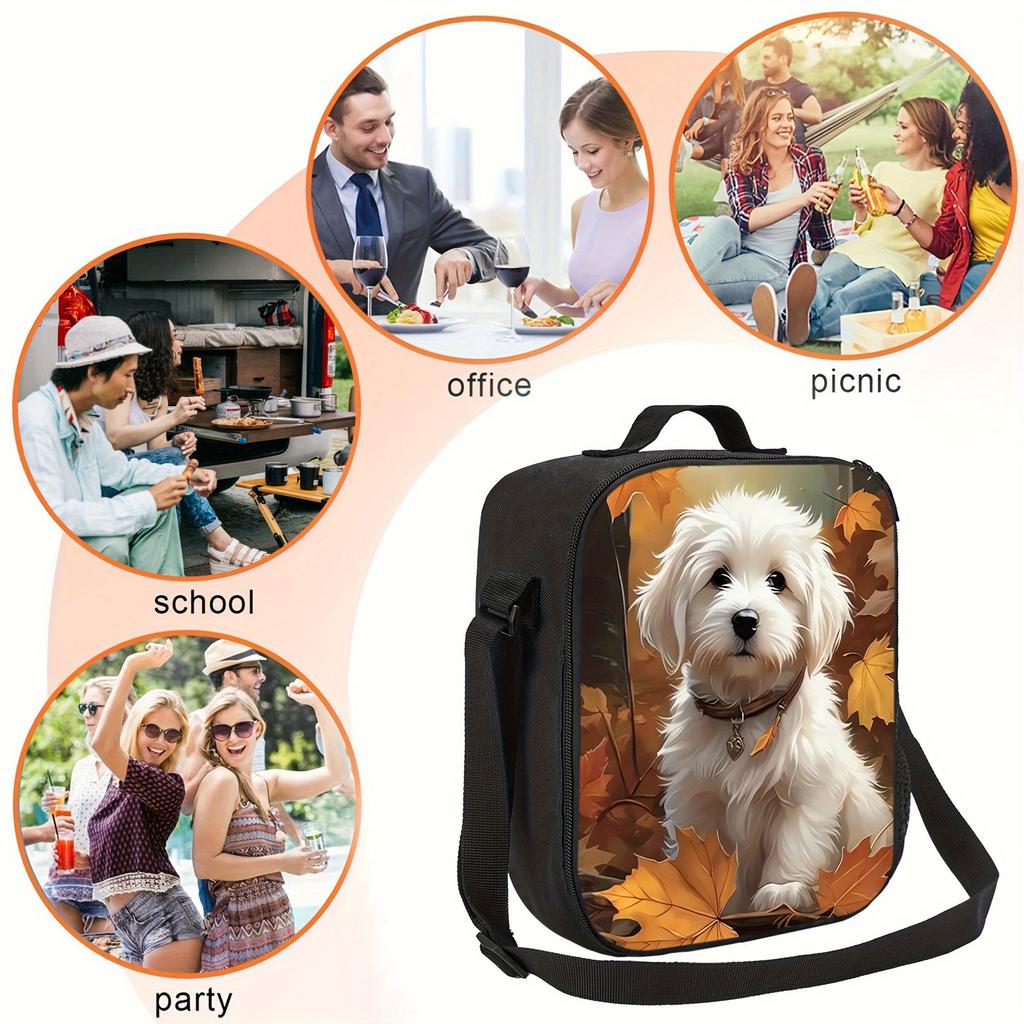 Adjustable Border Collie Puppy Print Insulated Lunch Bag – Reusable, Lightweight & Foldable for Work, School, Picnics,