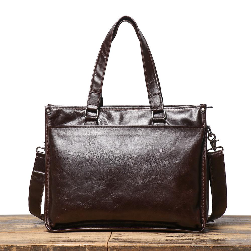 Retro Men'S Leather Business Briefcase First Layer Cowhide Shoulder Bag Large Capacity Laptop Bag